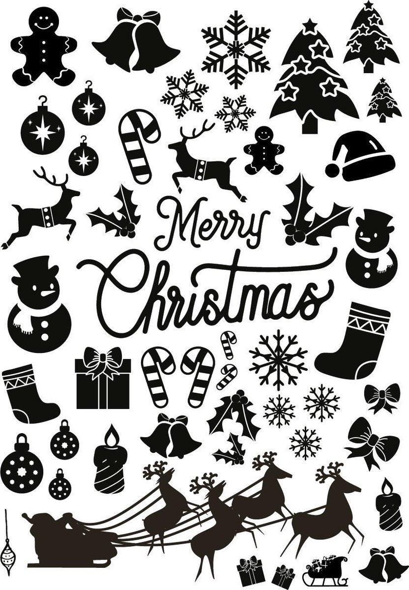 Kerst raamstickervel M - decoratie kerst - raamsticker - Kerst (Christmas) - zwart silhouet