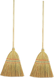 Set van 2x kinderbezems stro met steel 90 cm - Schoonmaakartikelen/Kamerbezems