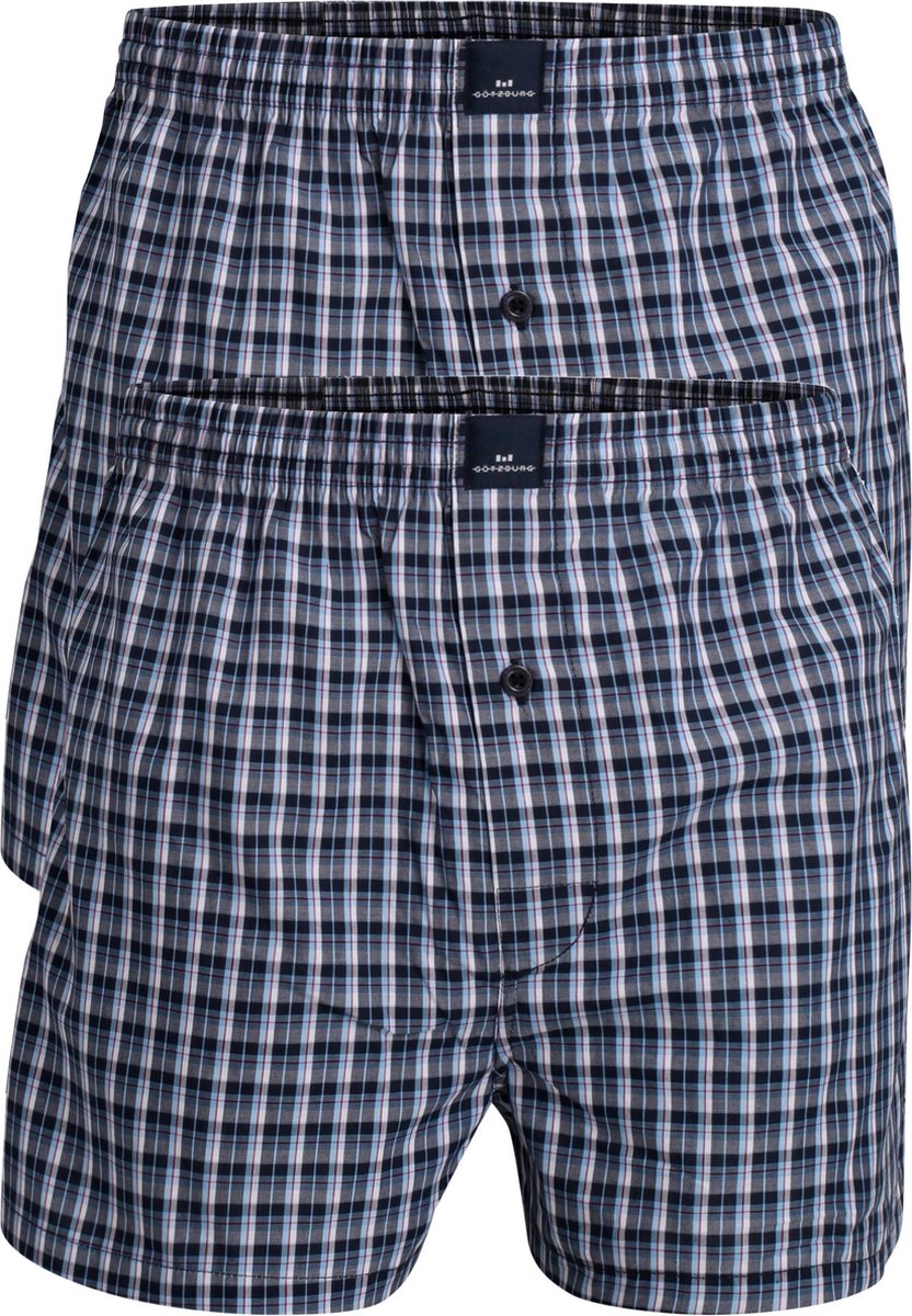Gotzburg boxershorts geweven (2-pack) - heren boxers katoen wijd model - blauw geruit -  Maat: XL