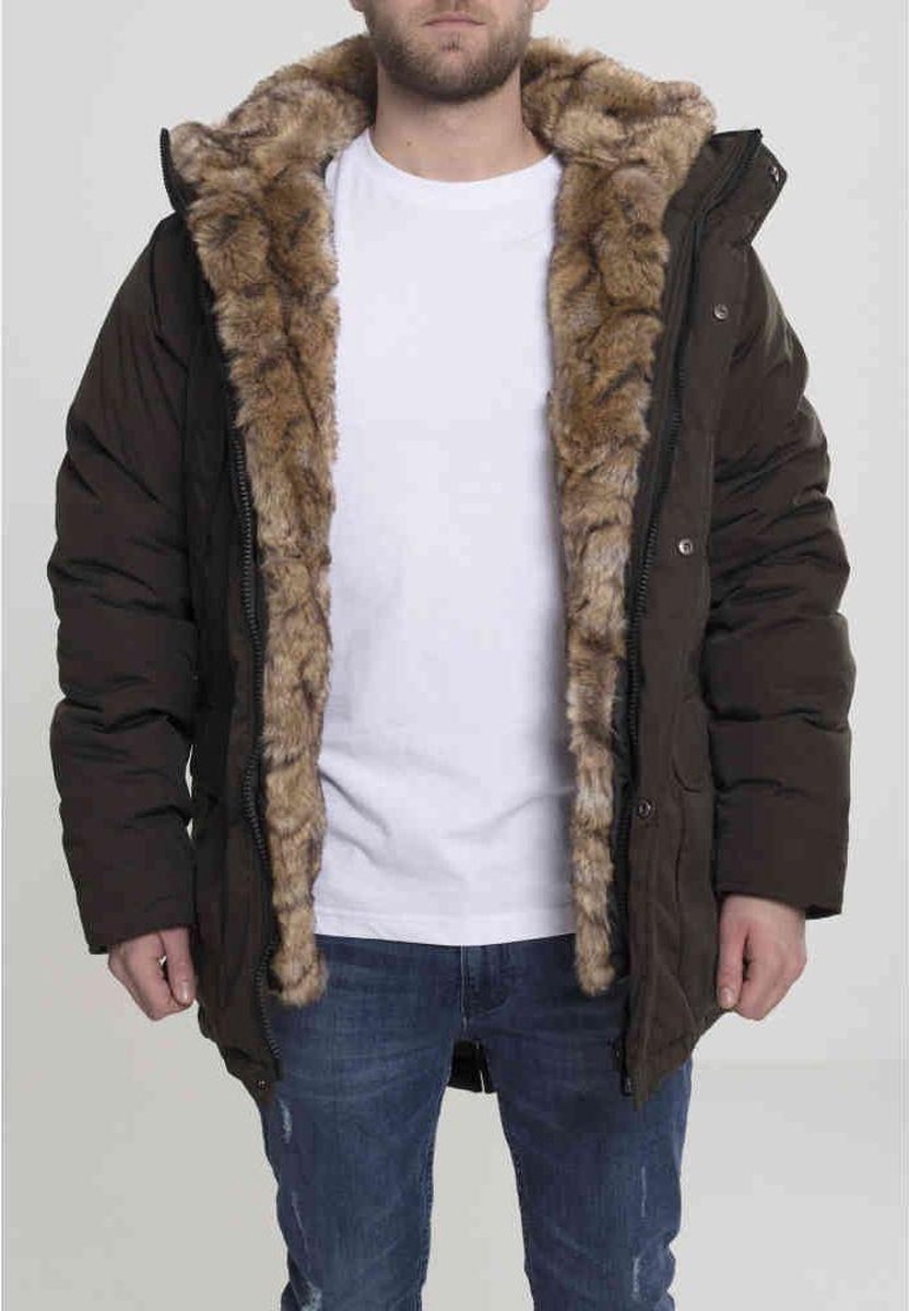 Urban Classics Parka jas -S- Hooded Faux Fur Groen