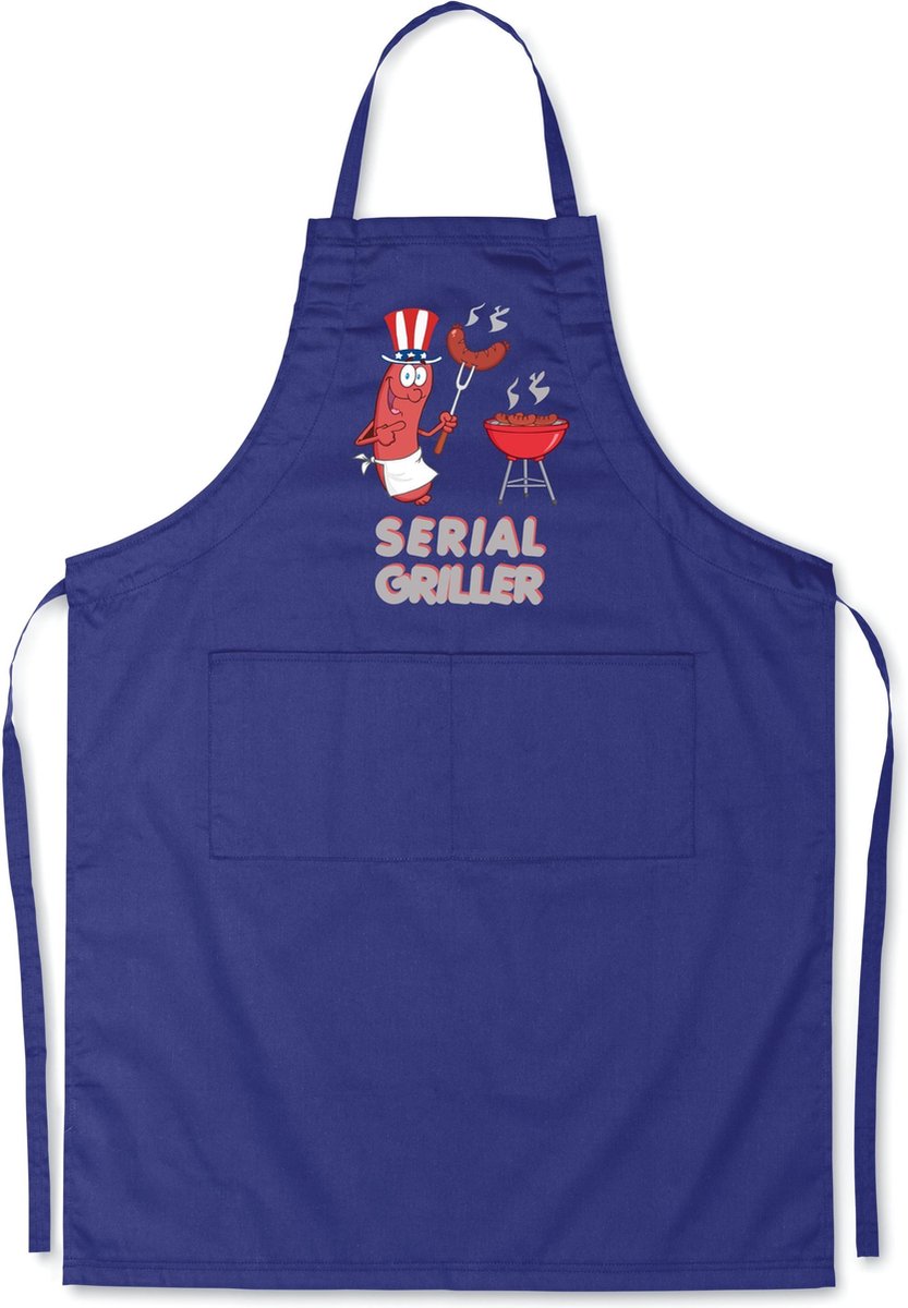 Mijncadeautje - Luxe keukenschort - Serial Griller BBQ - Blauw