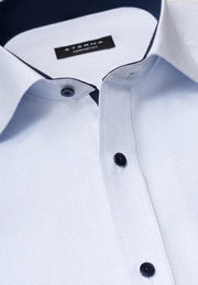 ETERNA comfort fit overhemd - structuur heren overhemd - lichtblauw met wit (donkerblauw contrast) - Strijkvrij - Boordmaat: 47