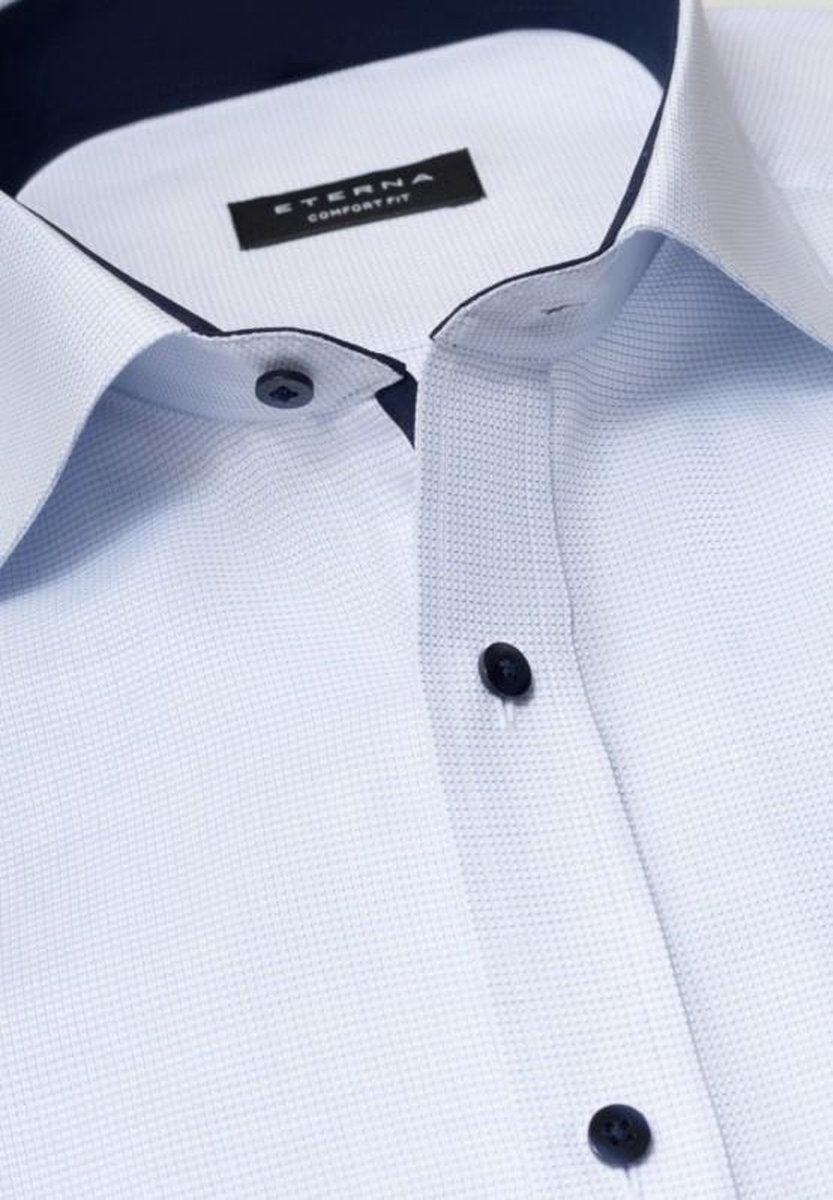 ETERNA comfort fit overhemd - structuur heren overhemd - lichtblauw met wit (donkerblauw contrast) - Strijkvrij - Boordmaat: 47