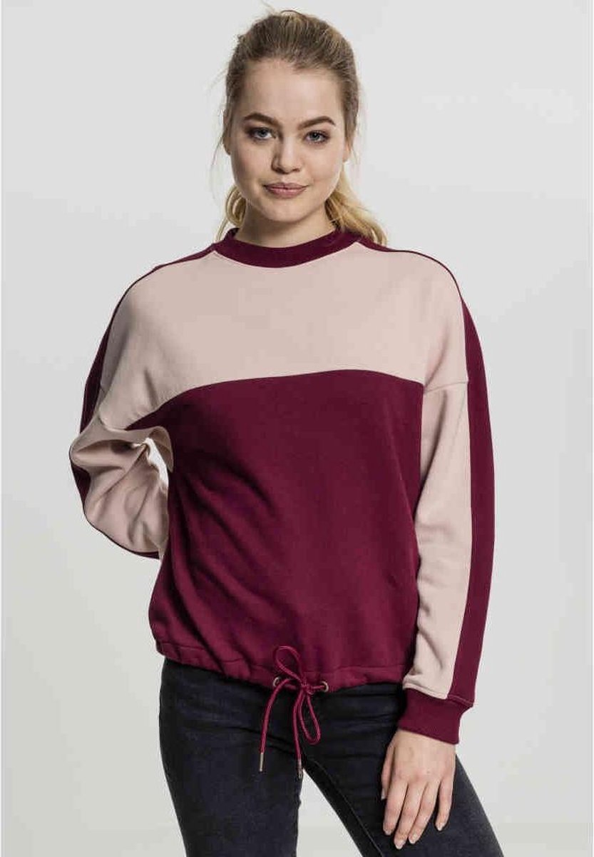 Urban Classics Sweater/trui -S- OVersize 2-Tone Stripe Crew Bordeaux rood