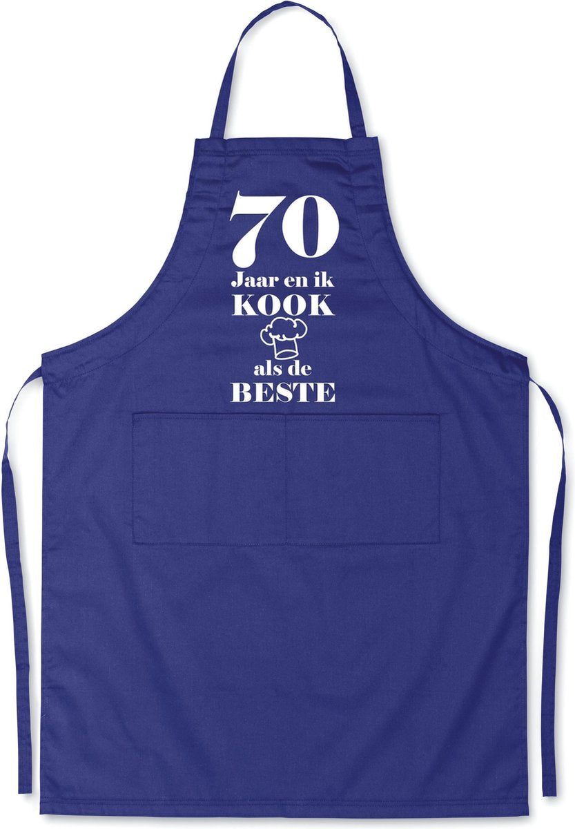 Mijncadeautje - Luxe schort - 70 jaar - en ik kook als de beste - blauw