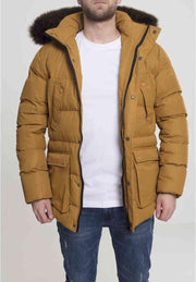 Urban Classics Winterjas -L- Faux Fur Hooded Goudkleurig