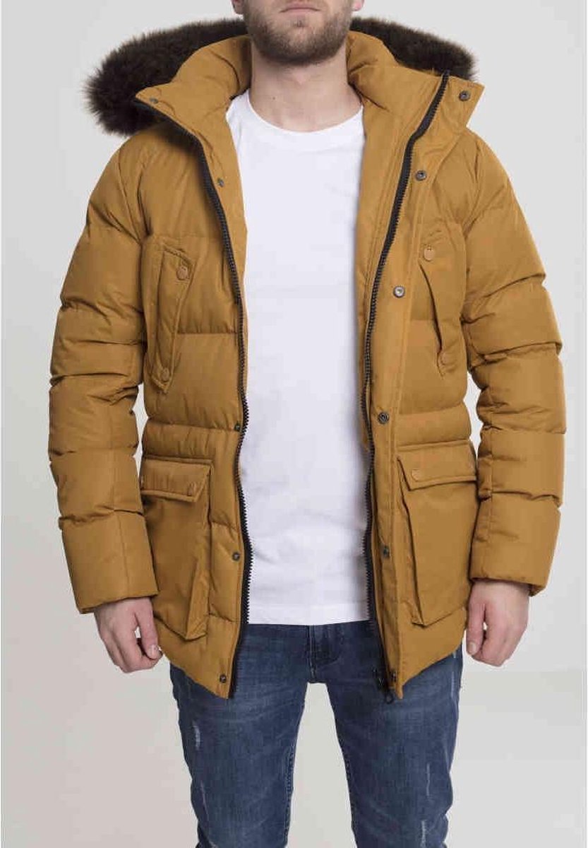 Urban Classics Winterjas -L- Faux Fur Hooded Goudkleurig