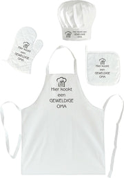mijncadeautje - Cadeauset "Brasserie" - 4 delig - Schort + Ovenwant + Pannenlap + Koksmuts - Geweldige Oma - wit
