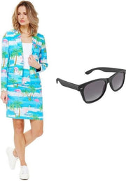 Flamingo mantelpak kostuum - maat 38 (M) met gratis zonnebril