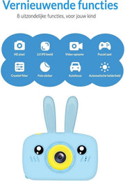 Rabbit Kindercamera | Vlog camera| Fototoestel voor kinderen | Kinderfototoestel | Full HD 1080P | + 32GB SD kaart | Blauw