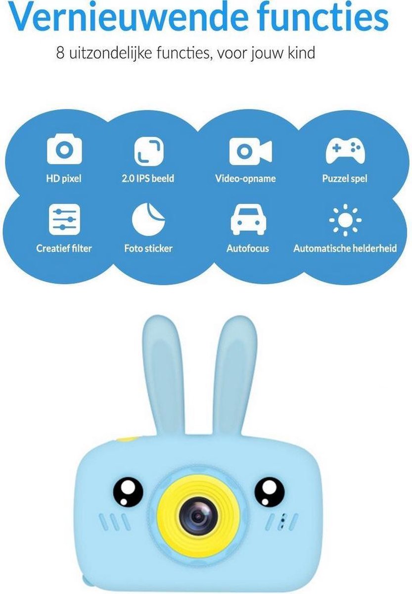 Rabbit Kindercamera | Vlog camera| Fototoestel voor kinderen | Kinderfototoestel | Full HD 1080P | + 32GB SD kaart | Blauw