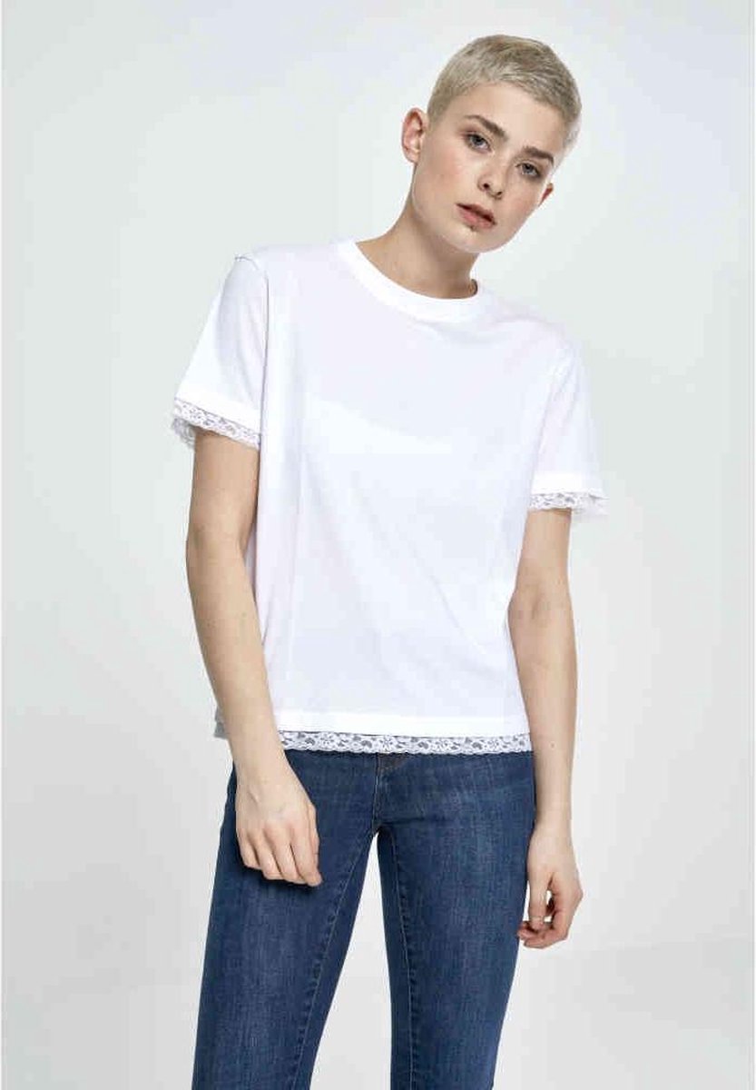 Urban Classics Dames Tshirt -S- Boxy Lace Hem Wit