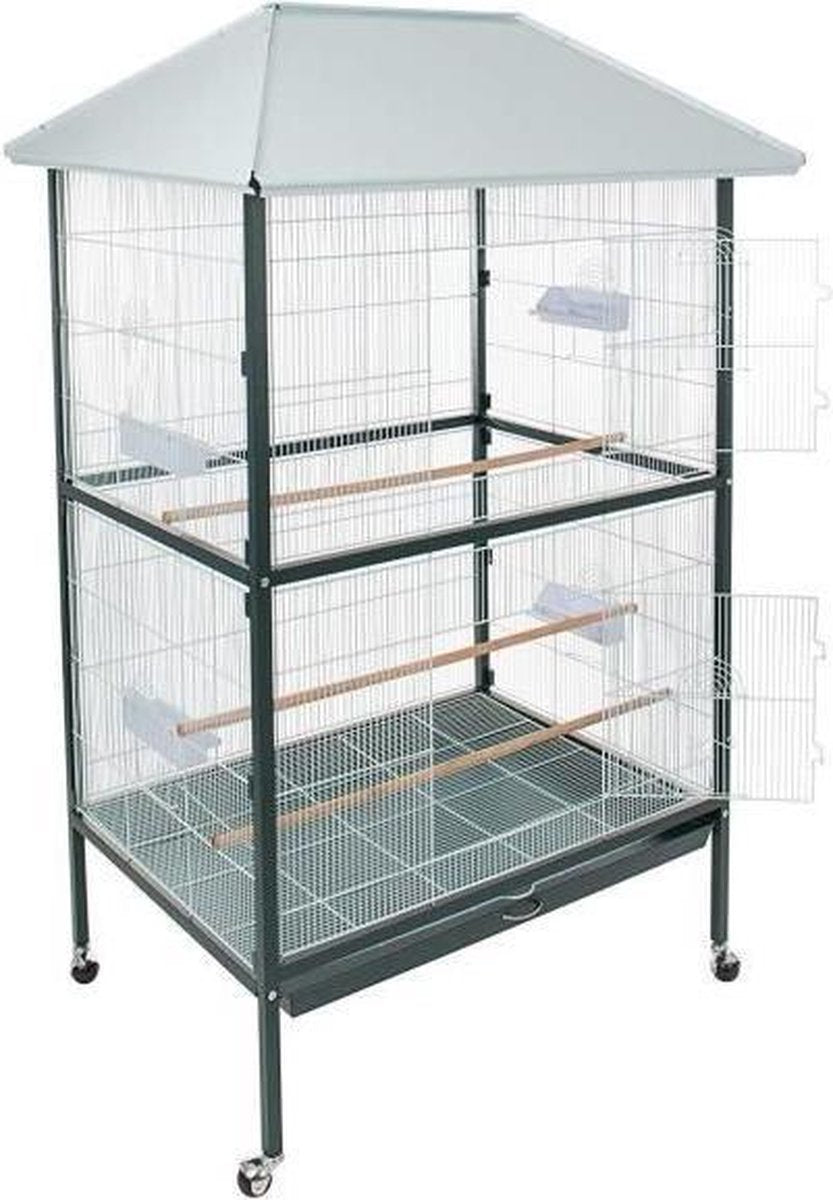 AIME Volière - Wit en Groen - 95 x 70 x 170 cm - Accessoires inbegrepen - Voor vogels