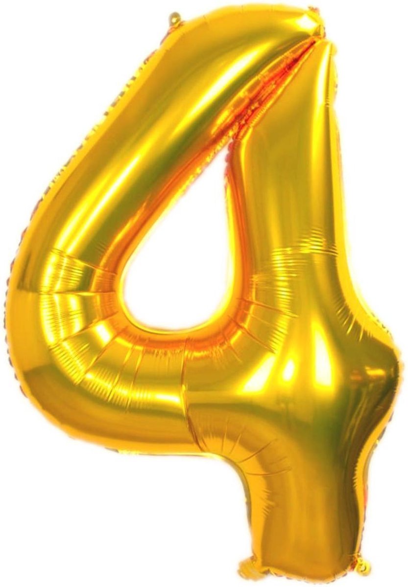 Folie Ballon Cijfer 4 Jaar Goud 70Cm Verjaardag Folieballon Met Rietje