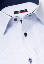 ETERNA modern fit overhemd - structuur heren overhemd - lichtblauw met wit (donkerblauw contrast) - Strijkvrij - Boordmaat: 48