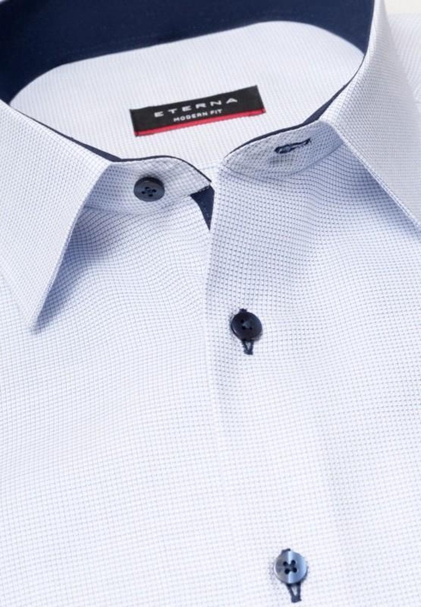 ETERNA modern fit overhemd - structuur heren overhemd - lichtblauw met wit (donkerblauw contrast) - Strijkvrij - Boordmaat: 48