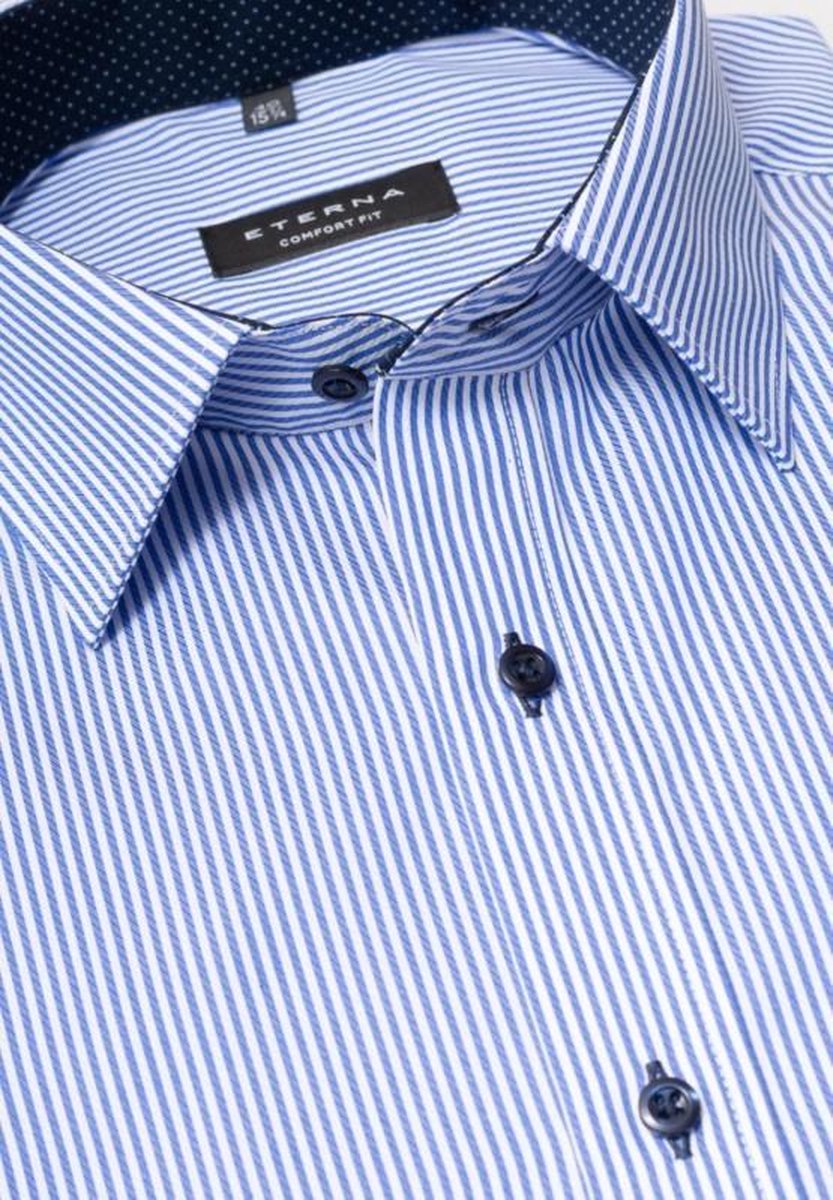 ETERNA comfort fit overhemd - twill heren overhemd - blauw met wit gestreept (blauw contrast) - Strijkvrij - Boordmaat: 52