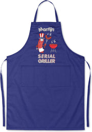 Mijncadeautje - Luxe keukenschort - Serial Griller BBQ - met voornaam - Blauw