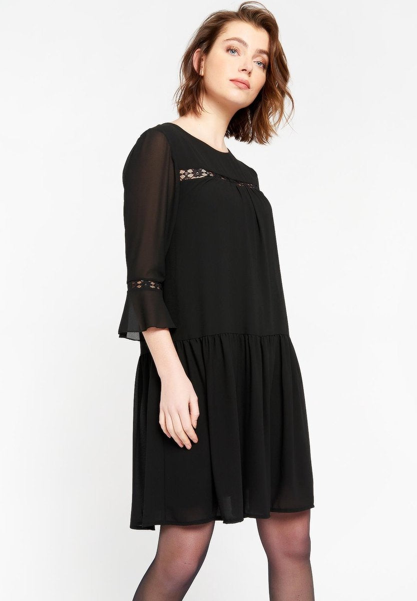 Jurk met crop en kant details - Zwart