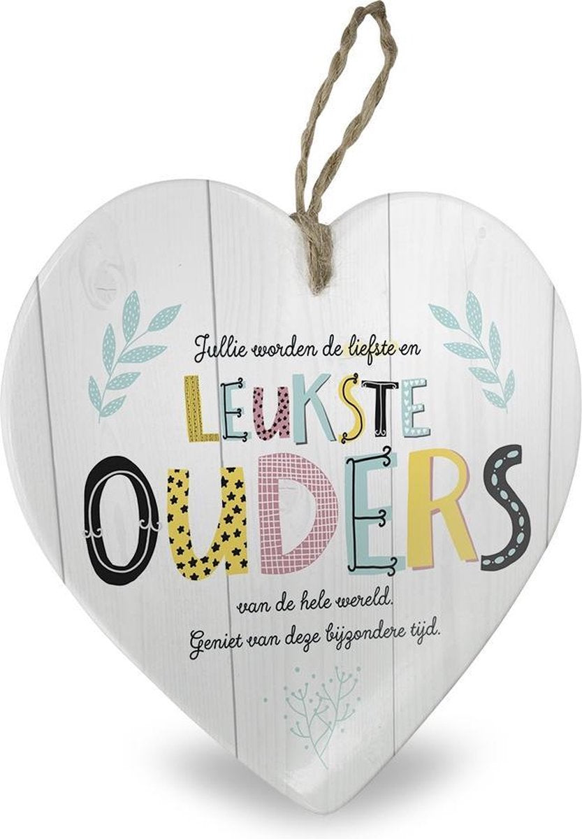 Baby - Geboortecadeau - Stenen hartje - "Jullie worden de liefste en leukste ouders van de hele wereld. Geniet van deze bijzondere tijd" - In cadeauverpakking met gekleurd lint