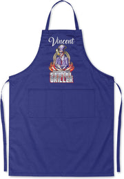 Mijncadeautje - Luxe keukenschort - Serial Griller man - met voornaam - Blauw
