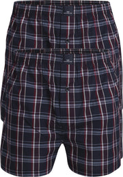Gotzburg boxershorts geweven (2-pack) - heren boxers katoen wijd model - blauw met donkerrood en wit geruit -  Maat: XL