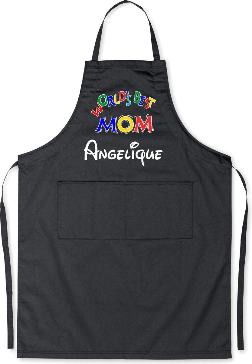 Mijncadeautje - Schort - World's Best Mom - voornaam -mooie en exclusieve keuken- of barbecueschort - zwart