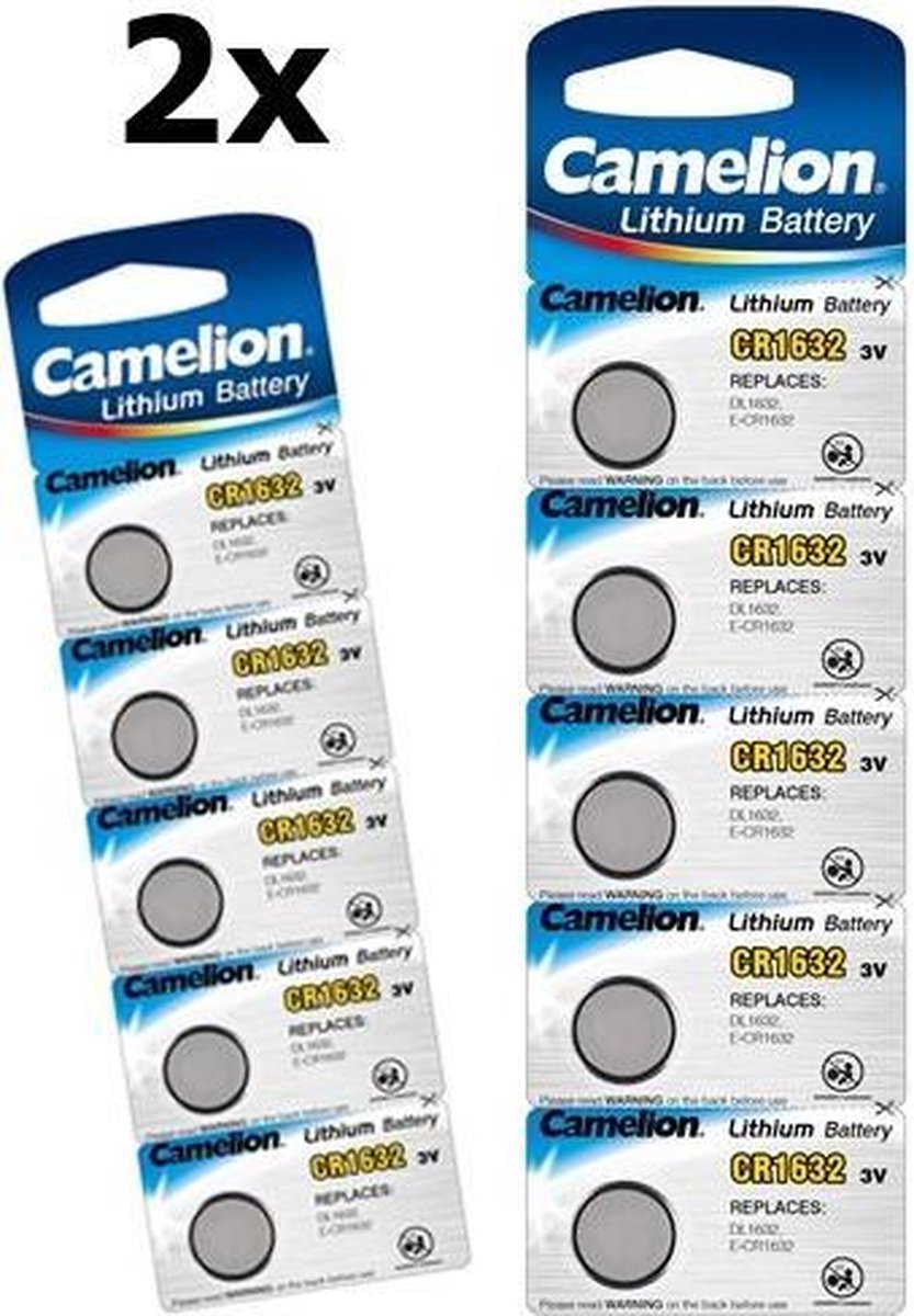 10 Stuks (2 Blister a 5st) Camelion CR1632 125mAh 3V Lithium Knoopcel Batterij