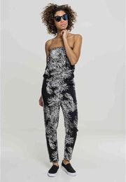 Urban Classics Jumpsuit -L- Viscose Bandeau Zwart/Wit