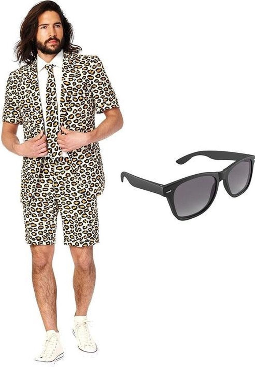 Luipaard print heren zomer kostuum / pak - maat 52 (XL) met gratis zonnebril