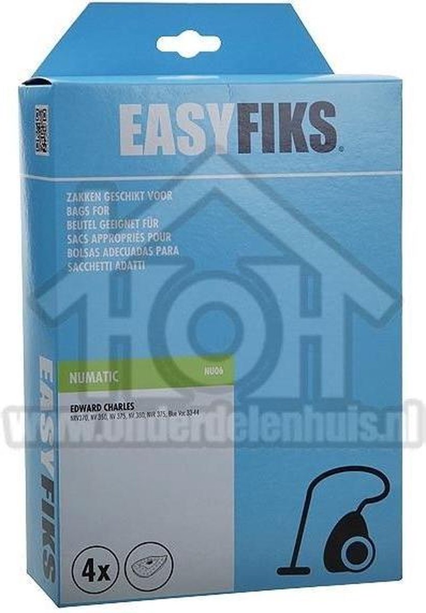 Easyfiks Stofzuigerzak Micro Fleece 4 stuks Nw Stijl NVM-2B NV350 375 NVR375 WV380 Charles