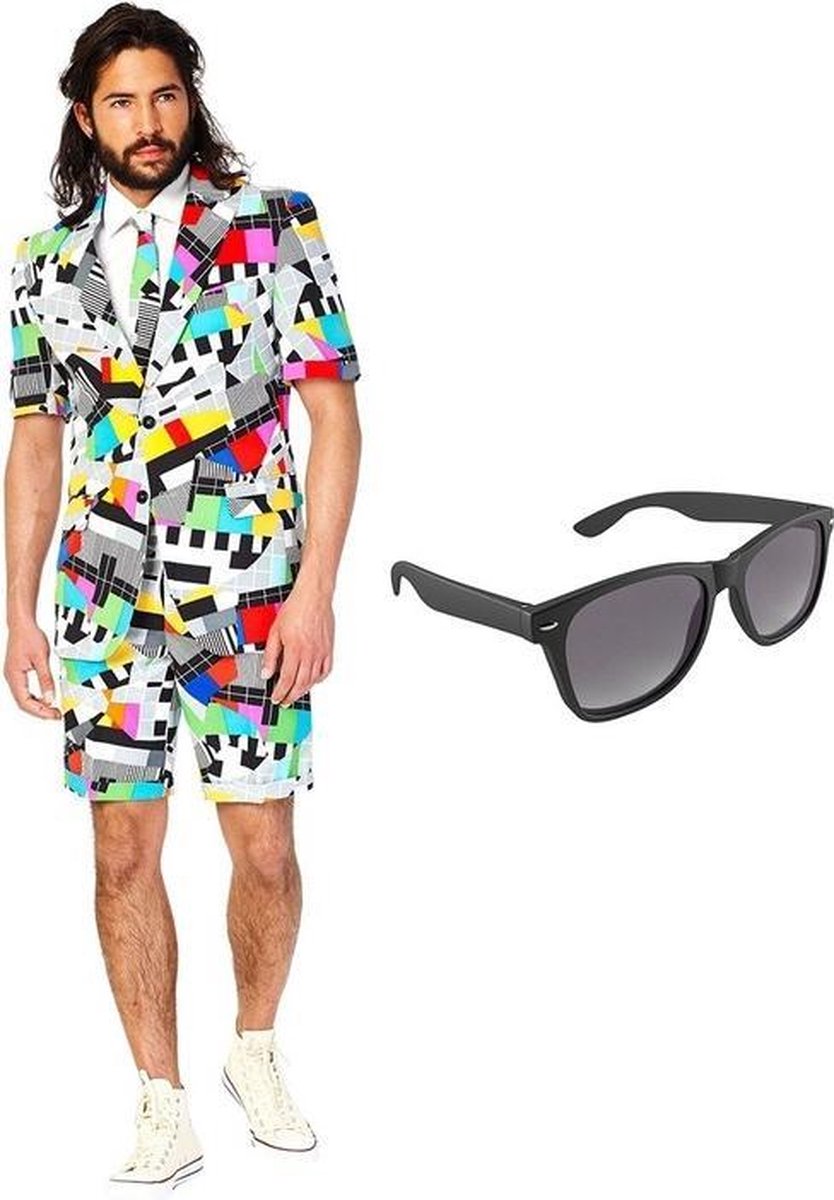Testbeeld heren zomer kostuum / pak - maat 52 (XL) met gratis zonnebril