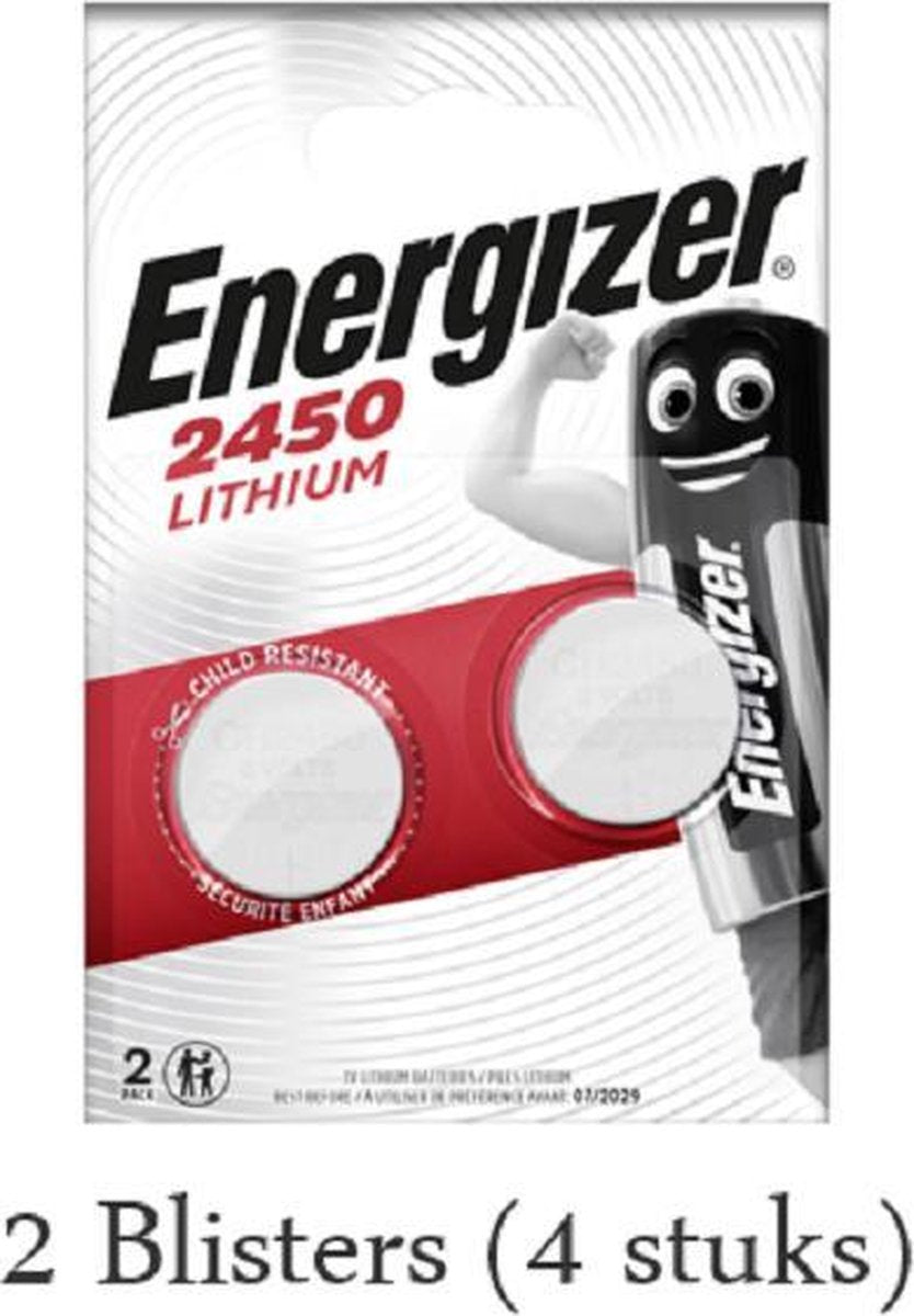 4 stuks (2 blisters a 2 stuks) Energizer Lithium CR2450 Knoopcel 3V