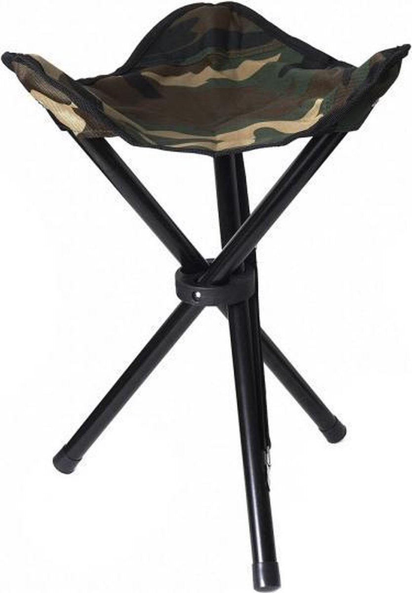 Drie poot opvouwbaar krukje camouflage leger groen 40 cm - Campingstoel - Visserskrukje