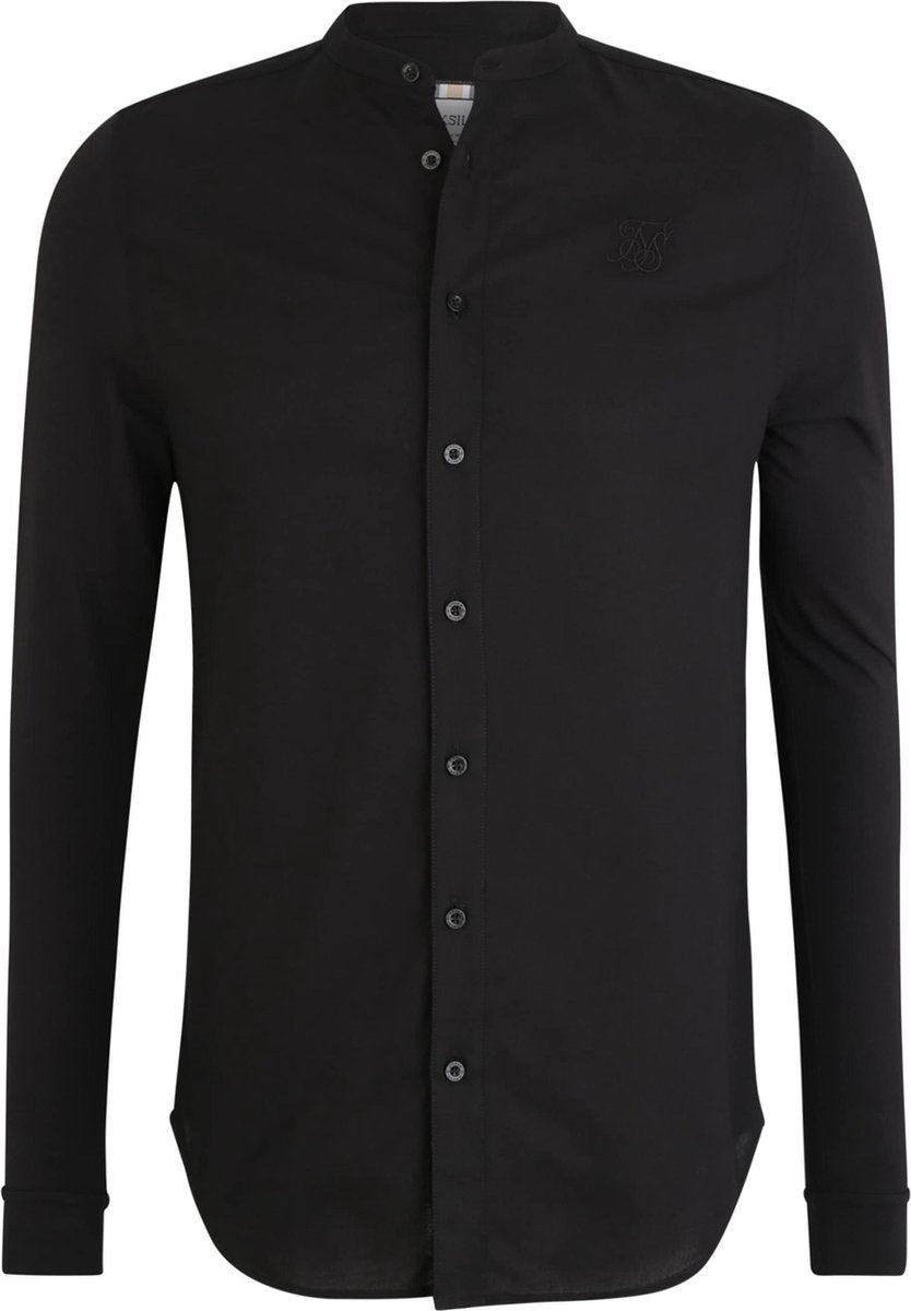 SIKSILK GRANDAD COLLAR JERSEY SLEEVE FITTED SHIRT