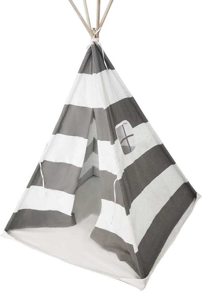 Wigwam tipi speeltent Floortje - indianen tent - linnen en katoen - wit grijs