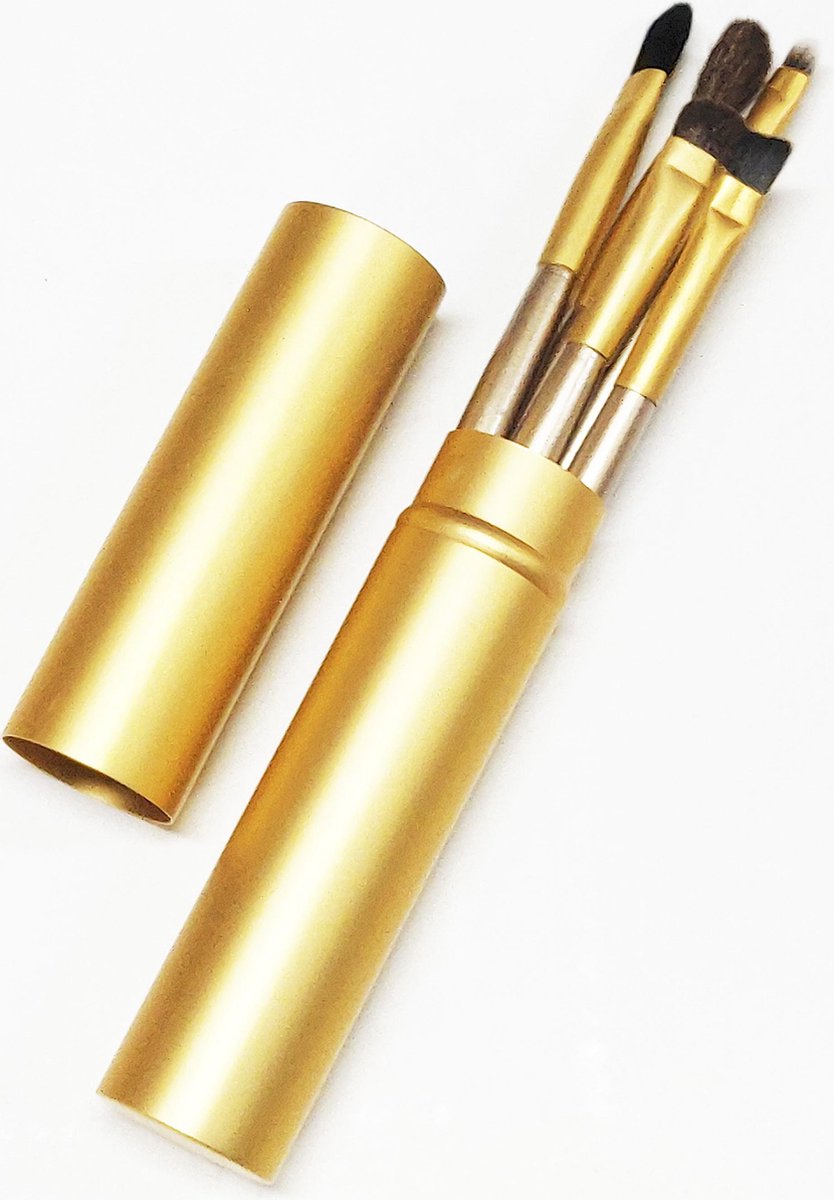 Make-Up kwastenset - 5 Delig - in luxe aluminium koker - Goud