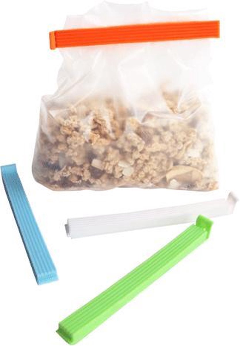 Vershoudclip  4 stuks groen - wit - blauw - oranje 14.5 cm lang 1.5 cm hoog