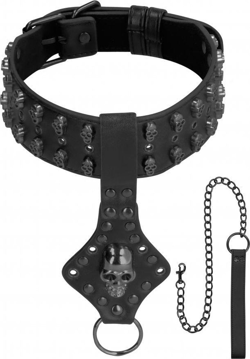 Ouch! Skulls and Bones - Neck Chain with Skulls and Leash -