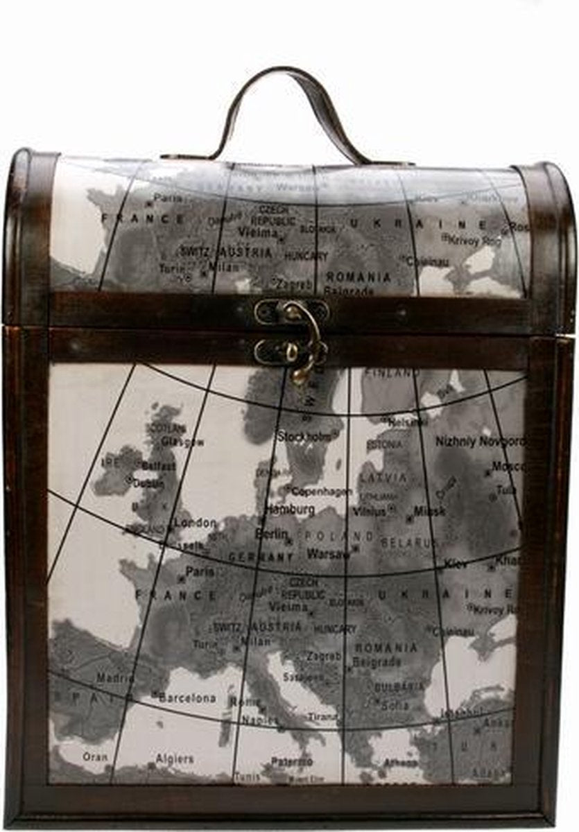 Vaderdag topper: Houten decoratiekoffer Europe journey 3-vaks