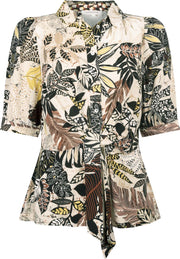 Tramontana | Blouse met Bladprint | Print Neutrals | Maat M | Blouse Dames Volwassen