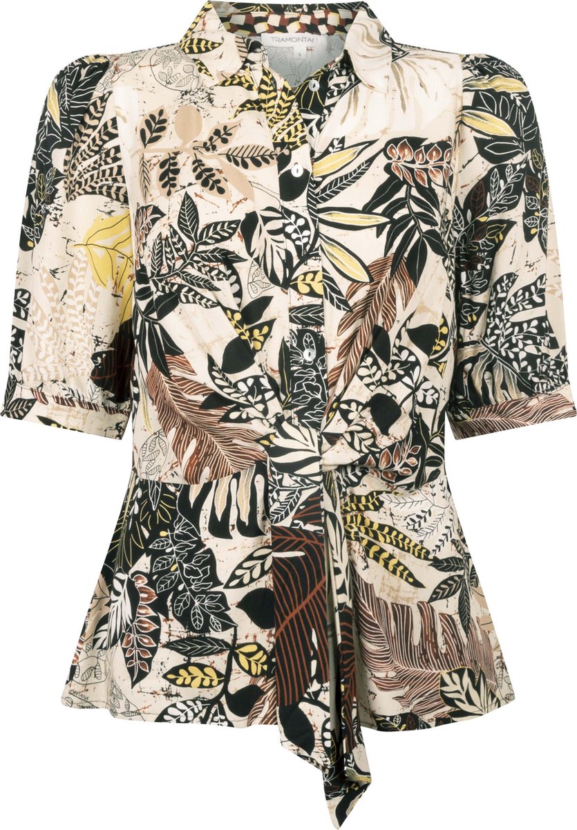 Tramontana | Blouse met Bladprint | Print Neutrals | Maat M | Blouse Dames Volwassen