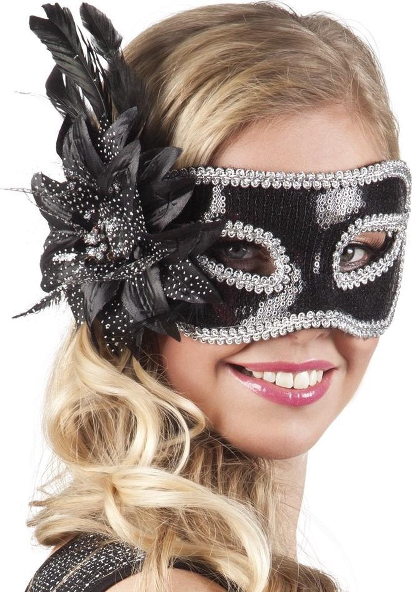 12 stuks: Masker Venetie - fiore - zwart