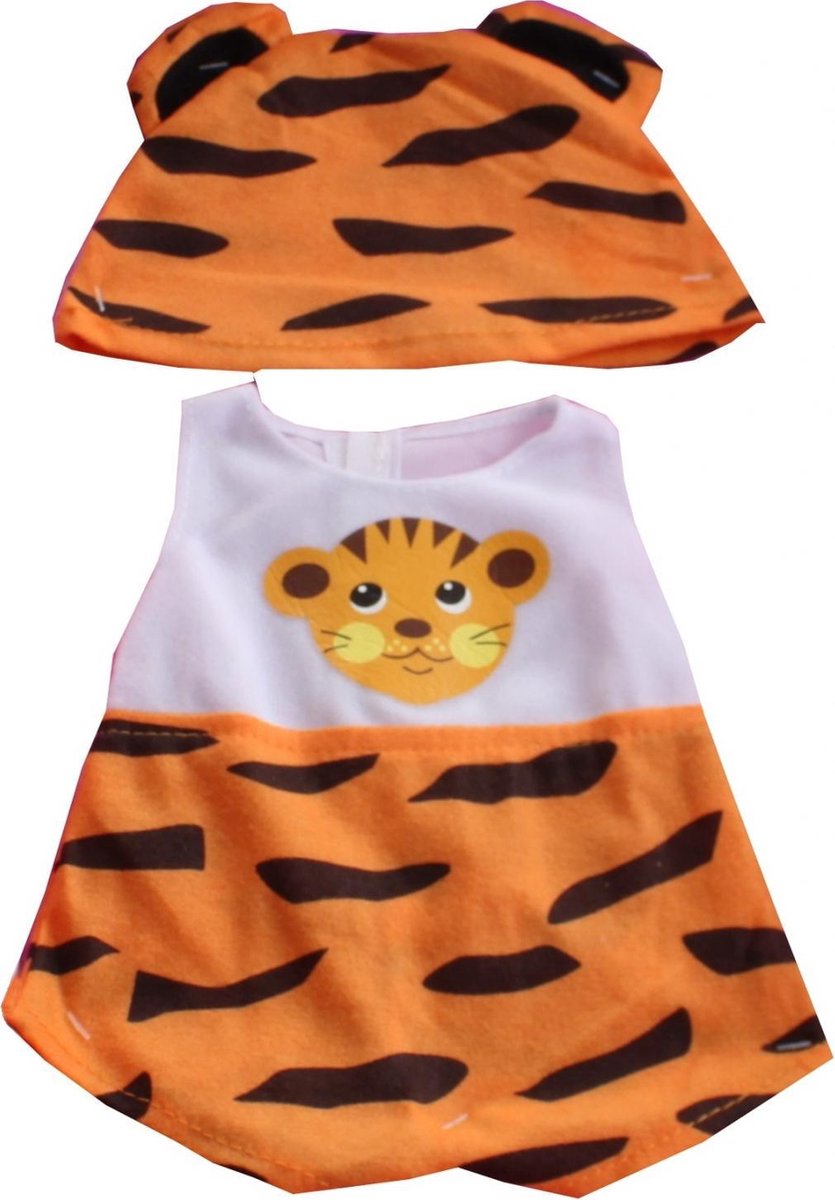 Falca Poppenkleding Boxpakje Tijger Oranje 2-delig