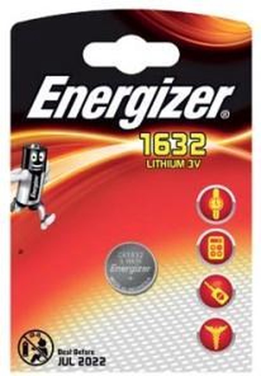 2 Stuks ( 2 Blister ) Energizer CR1632 125mAh 3V Lithium Knoopcel Batterij