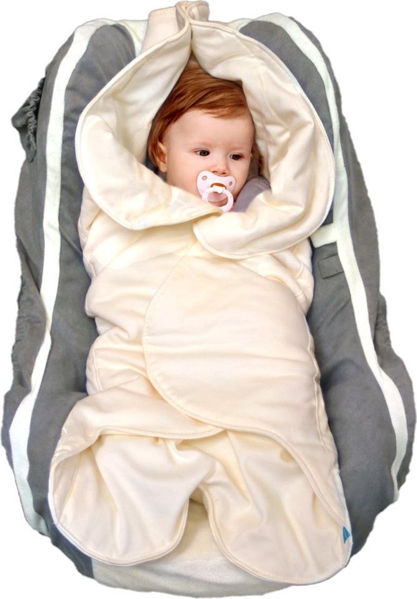 Wallaboo Babydeken Fleur -  Handige wikkeldeken en wrapper - 100% zacht  katoen - past in een autostoel - 85 * 85 cm - Ecru