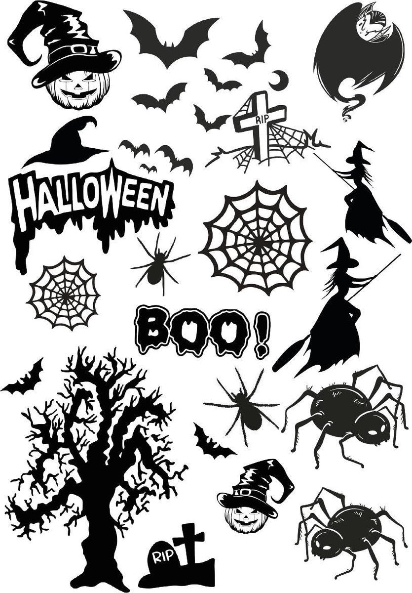 Halloween raamstickervel M herbruikbaar - decoratie halloween - raamsticker - Halloween - zwart silhouet