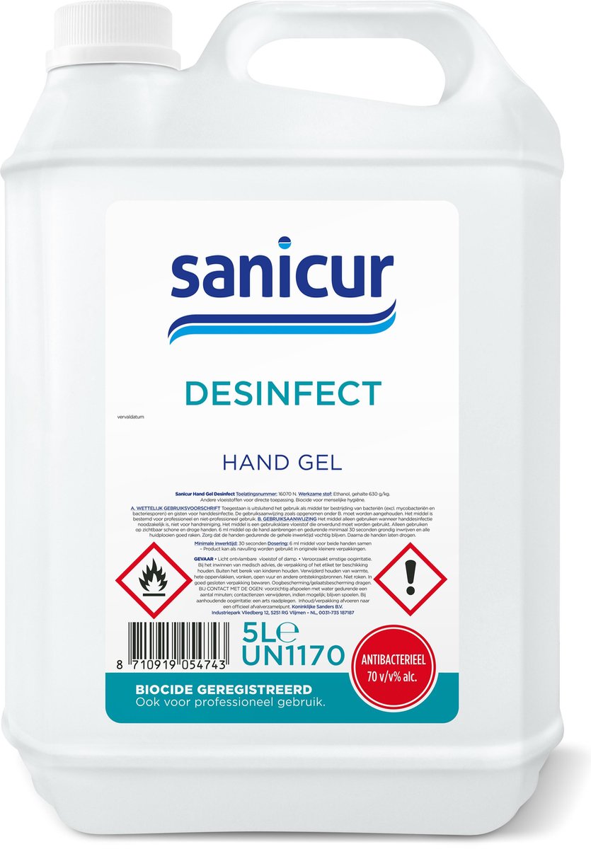 Sanicur desinfecterende handgel 5000ml / 5 liter