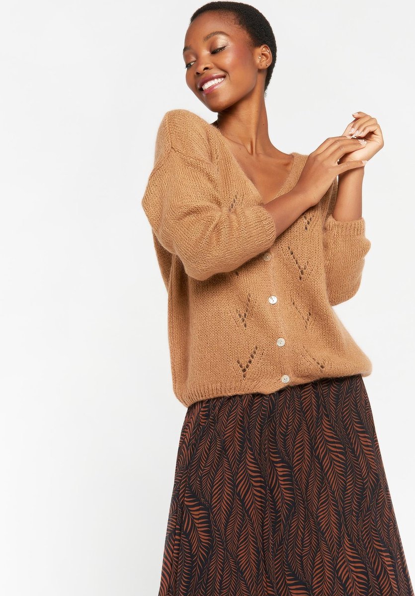 Cardigan met decoratieve gaatjes - Camel