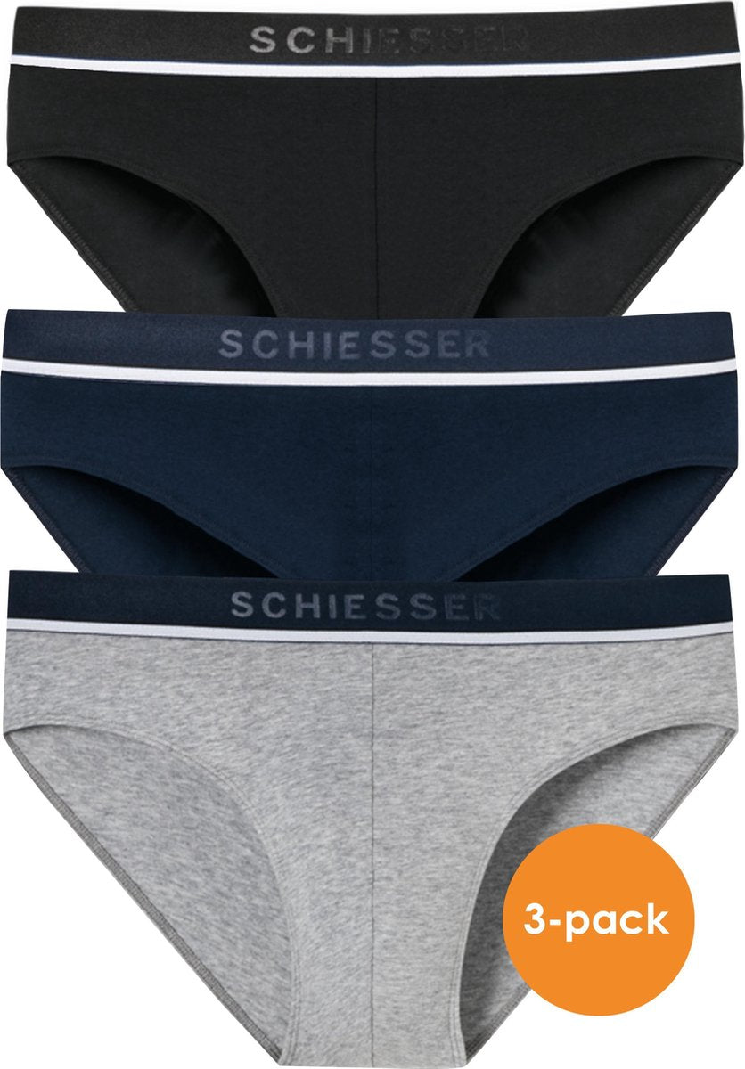 SCHIESSER 95/5 rioslips (3-pack) - zwart - blauw en grijs -  Maat: L